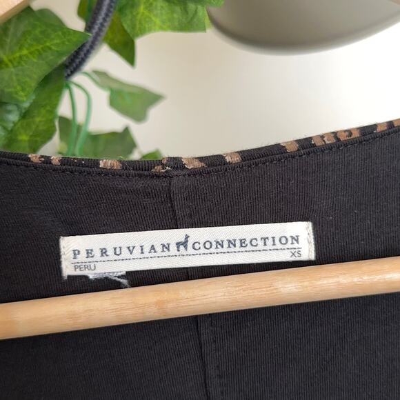 PERUVIAN CONNECTION Damask Print Long Sleeve Scoop Neck Dress Tan Black {F6} - Picture 2 of 5